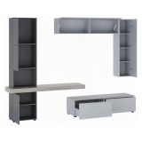 Parete Attrezzata Grigio Nero Antracite Modulabile 2 Cassetti, 9 Ripiani - Riccia