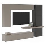 Parete Attrezzata Grigio Tortora Nero Antracite 5 Ripiani 2 Cassetti, Modulabile - Portula