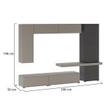 Parete Attrezzata Grigio Tortora Nero Antracite 5 Ripiani 2 Cassetti, Modulabile - Portula