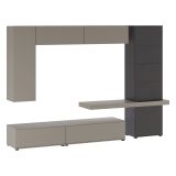Parete Attrezzata Grigio Tortora Nero Antracite 5 Ripiani 2 Cassetti, Modulabile - Portula