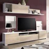 Parete attrezzata Gruf, Set da soggiorno porta TV, Mobile salotto multiuso, 200x41h180 cm, Rovere e Bianco lucido