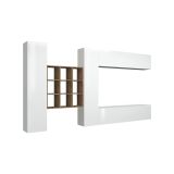 Parete attrezzata Gualtiero, Set salotto porta TV a 4 ante, Mobile soggiorno multiuso, 100% Made in Italy, cm 350x30h180, Bianco lucido
