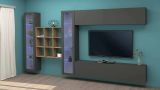 Parete attrezzata Gustavo, Set salotto porta TV a 4 ante, Mobile soggiorno multiuso con vetrina e luce LED, 100% Made in Italy, cm 350x30h180, Antracite