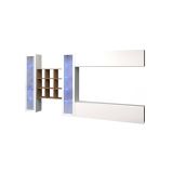 Parete attrezzata Gustavo, Set salotto porta TV a 4 ante, Mobile soggiorno multiuso con vetrina e luce LED, 100% Made in Italy, cm 350x30h180, Bianco lucido
