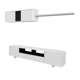 Parete attrezzata Hartford, Mobile da soggiorno porta TV, Composizione set salotto, Set salotto con pensile, 200x41h46 cm, Bianco lucido