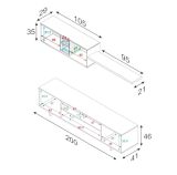 Parete attrezzata Hartford, Mobile da soggiorno porta TV, Composizione set salotto, Set salotto con pensile, 200x41h46 cm, Bianco lucido