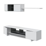 Parete attrezzata Hartford, Mobile da soggiorno porta TV, Composizione set salotto, Set salotto con pensile, 200x41h46 cm, Bianco lucido