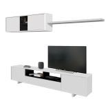 Parete attrezzata Hartford, Mobile da soggiorno porta TV, Composizione set salotto, Set salotto con pensile, 200x41h46 cm, Bianco lucido