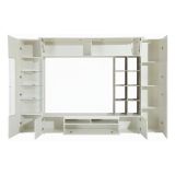 Parete attrezzata Iago, Set salotto porta TV, Mobile soggiorno multiuso, 100% Made in Italy, cm 290x40h192, Bianco lucido e Cemento