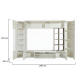 Parete attrezzata Iago, Set salotto porta TV, Mobile soggiorno multiuso, 100% Made in Italy, cm 290x40h192, Bianco lucido e Cemento
