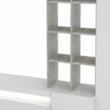 Parete attrezzata Iago, Set salotto porta TV, Mobile soggiorno multiuso, 100% Made in Italy, cm 290x40h192, Bianco lucido e Cemento