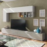 Parete attrezzata in legno 130cm cemento e bianca - Adelfa