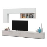 Parete attrezzata in legno 130cm cemento e bianca - Adelfa