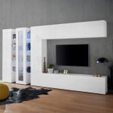 Parete attrezzata in legno e vetro 340cm bianca lucida - Arkan