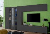 Parete attrezzata Ivano, Set salotto porta TV, Mobile soggiorno con vetrina e luce LED, 100% Made in Italy, cm 320x30h180, Antracite