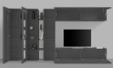 Parete attrezzata Ivano, Set salotto porta TV, Mobile soggiorno con vetrina e luce LED, 100% Made in Italy, cm 320x30h180, Antracite