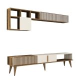 Parete attrezzata Kepler, Composizione soggiorno, Mobile salotto multiuso, Armadio porta TV, 180x35 h40 cm, Noce e Crema