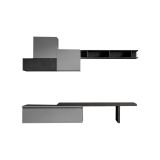 Parete attrezzata Lentini, Composizione soggiorno, Mobile salotto multiuso, Armadio porta TV, Made in Italy, 262x40 h189 cm, Ardesia e Grigio scuro