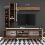 Parete attrezzata Lokis, Composizione soggiorno, Mobile salotto multiuso, Armadio porta TV, 180x35 h49 cm, Noce
