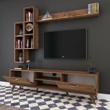 Parete attrezzata Lokis, Composizione soggiorno, Mobile salotto multiuso, Armadio porta TV, 180x35 h49 cm, Noce