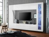Parete attrezzata Luigi, Set salotto porta TV a 4 ante, Mobile soggiorno multiuso, 100% Made in Italy, cm 260x30h180, Bianco lucido, con luce LED blu ed una vetrina