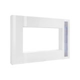 Parete attrezzata Luigi, Set salotto porta TV a 4 ante, Mobile soggiorno multiuso, 100% Made in Italy, cm 260x30h180, Bianco lucido, con luce LED blu ed una vetrina