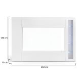 Parete attrezzata Luigi, Set salotto porta TV a 4 ante, Mobile soggiorno multiuso, 100% Made in Italy, cm 260x30h180, Bianco lucido, con luce LED blu ed una vetrina