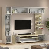 Parete Attrezzata Marrone Acero Beige Cashmere 8 Ripiani 5 Ante 245x40x191.2h cm, Apertura Battente - Galatina