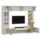 Parete Attrezzata Marrone Acero Beige Cashmere 8 Ripiani 5 Ante 245x40x191.2h cm, Apertura Battente - Galatina