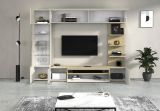 Parete Attrezzata Marrone Acero Beige Cashmere 8 Ripiani 5 Ante 245x40x191.2h cm, Apertura Battente - Galatina