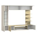 Parete Attrezzata Marrone Acero Beige Cashmere 8 Ripiani 5 Ante 245x40x191.2h cm, Apertura Battente - Galatina