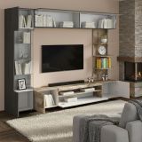 Parete Attrezzata Marrone Acero Grigio Ardesia 8 Ripiani 5 Ante 245x40x191.2h cm, Apertura Battente - Galatina