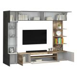 Parete Attrezzata Marrone Acero Grigio Ardesia 8 Ripiani 5 Ante 245x40x191.2h cm, Apertura Battente - Galatina