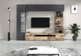 Parete Attrezzata Marrone Acero Grigio Ardesia 8 Ripiani 5 Ante 245x40x191.2h cm, Apertura Battente - Galatina