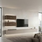 Parete Attrezzata Marrone Noce Beige 4 Ripiani Modulabile, Apertura Battente - Suisio
