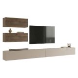 Parete Attrezzata Marrone Noce Beige 4 Ripiani Modulabile, Apertura Battente - Suisio