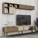Parete Attrezzata Marrone Noce Beige Marmo Modulabile 11 Ripiani, 10 Vani - Cavoti
