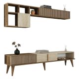Parete Attrezzata Marrone Noce Beige Marmo Modulabile 11 Ripiani, 10 Vani - Cavoti