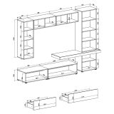 Parete Attrezzata Marrone Noce Beige Modulabile 2 Cassetti, 5 Ripiani - Portula