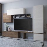 Parete Attrezzata Marrone Noce Bianco 4 Ripiani Modulabile, Apertura Battente, a Ribalta - Cannara