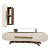 Parete Attrezzata Marrone Noce Bianco Crema Modulabile 8 Ripiani, 7 Vani - Genola