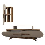Parete Attrezzata Marrone Noce Bianco Crema Modulabile 8 Ripiani, 7 Vani - Genola
