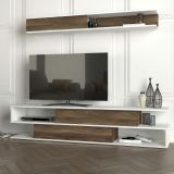 Parete Attrezzata Marrone Noce Bianco Modulabile 4 Ripiani, 2 Ante - Vernole