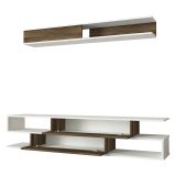 Parete Attrezzata Marrone Noce Bianco Modulabile 4 Ripiani, 2 Ante - Vernole