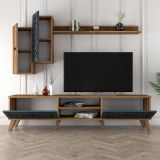 Parete Attrezzata Marrone Noce blu Modulabile 8 Ripiani, 4 Ante - Vanzago