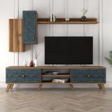 Parete Attrezzata Marrone Noce blu Modulabile 8 Ripiani, 4 Ante - Vanzago