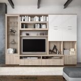 Parete Attrezzata Marrone Olmo Bianco Lucido 5 Ripiani Modulabile, 24 Vani - Faggian