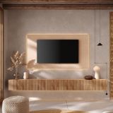 Parete Attrezzata Marrone Pero Bianco Crema Modulabile Apertura Standard, set Componibile Made in Italy - Buti