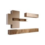 Parete Attrezzata Marrone Pero Bianco Crema Modulabile un Ripiano, set Componibile Made in Italy - Calascio