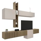 Parete Attrezzata Marrone Pero Bianco Crema Modulabile un Ripiano, set Componibile Made in Italy - Narcao